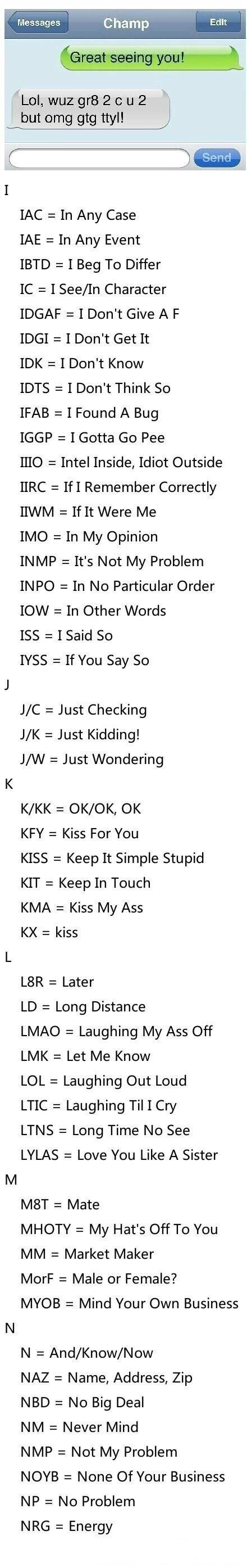 【老外短信或网聊常用的各种缩写合集】 ​