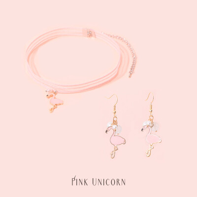 Pink Unicorn火烈粉色鸟甜美choker日韩原创织带短款chocker项圈