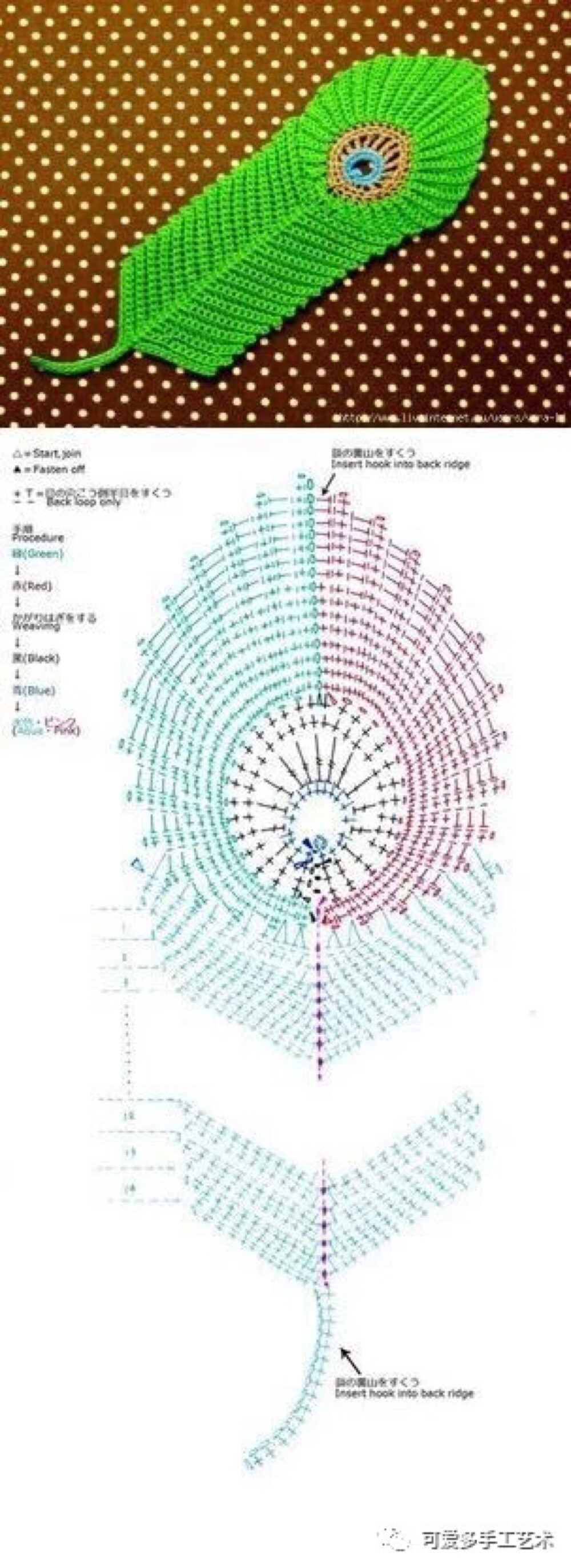 钩针钩花孔雀羽毛