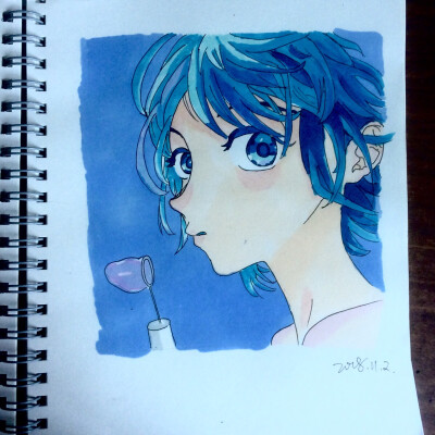 马克笔临摹 女孩子 blue