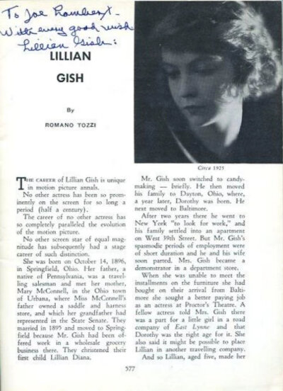 丽莲吉许
Lillian Gish 1893-1993
美国默片女演员