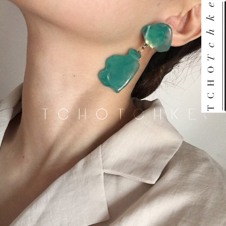定制 Tchotchke 独家 原单 绿色 自由造型 耳钉 耳环 ins款 181101