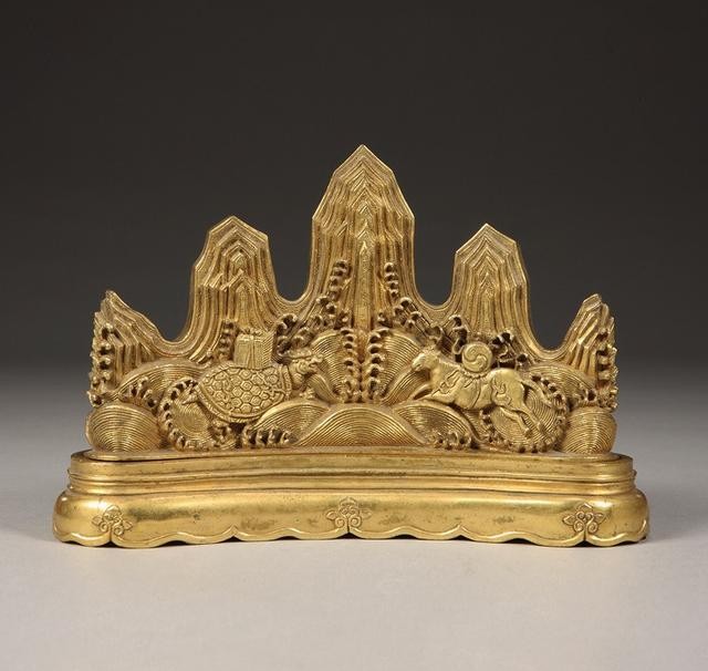 “清”铜鎏金五峰笔架