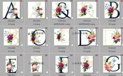 水彩手绘花朵几何字母数字婚礼标识logo水印PNG设计素材png360