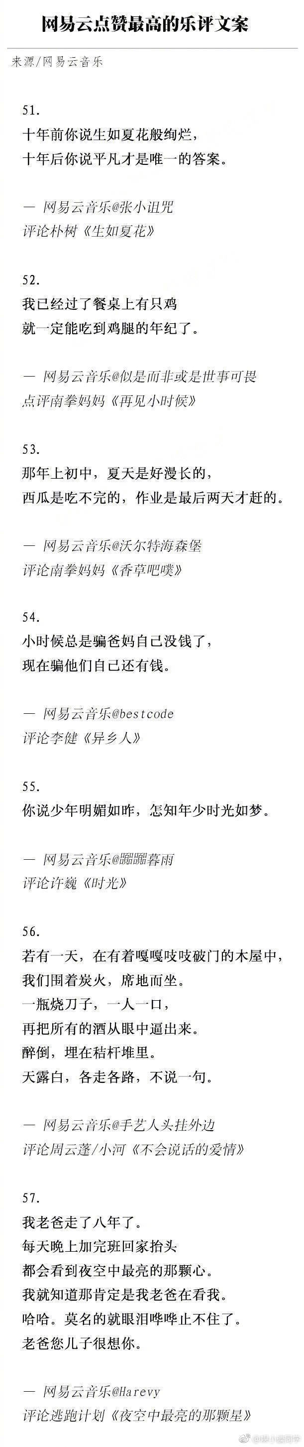 网易云音乐中点赞最高的乐评文案。