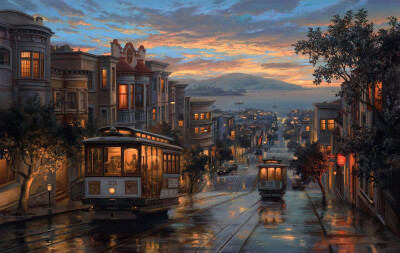 《城市的夜》俄罗斯画家Evgeny lushpin
觉得很适合作电脑壁纸