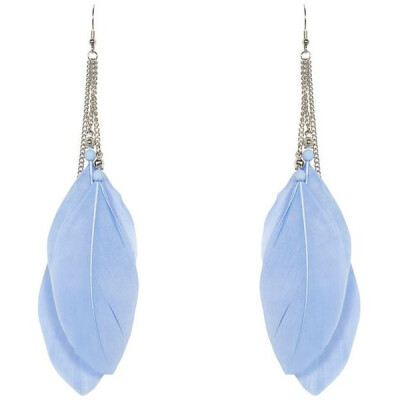 Pale Blue Feather Drop Earrings : See this and similar earrings - Silver finish. Feather detail. Hook fastening.