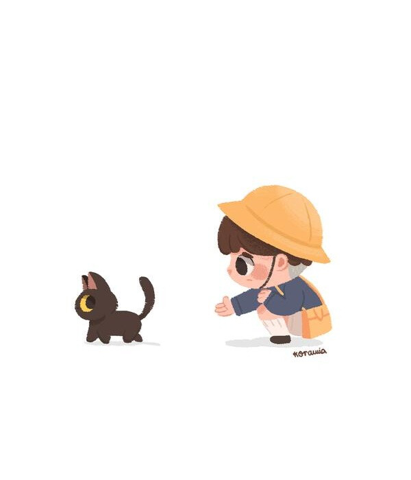 女孩 猫咪 插画Korawia 