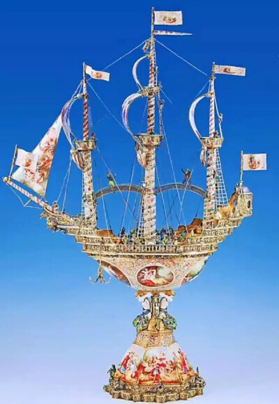 奥地利银质镀金器的巅峰之作！19世纪晚期，珐琅彩绘。