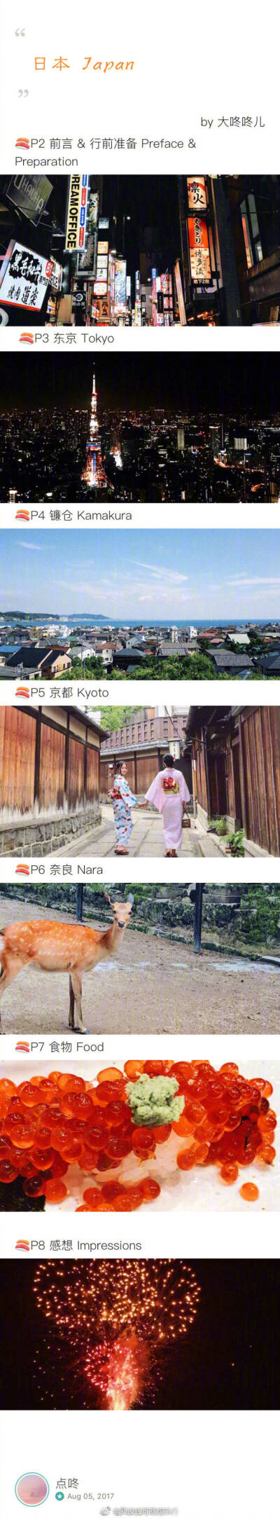 攻略｜日本旅游攻略
东京—镰仓—京都—奈良️
与我一起赴日本享受一趟纳凉花火大会吧
“お前が世界のどこにいても 俺が必ず もう一度逢いに行くって
不管你在世界的哪个地方 我们终将会再度重逢。”
请多多…