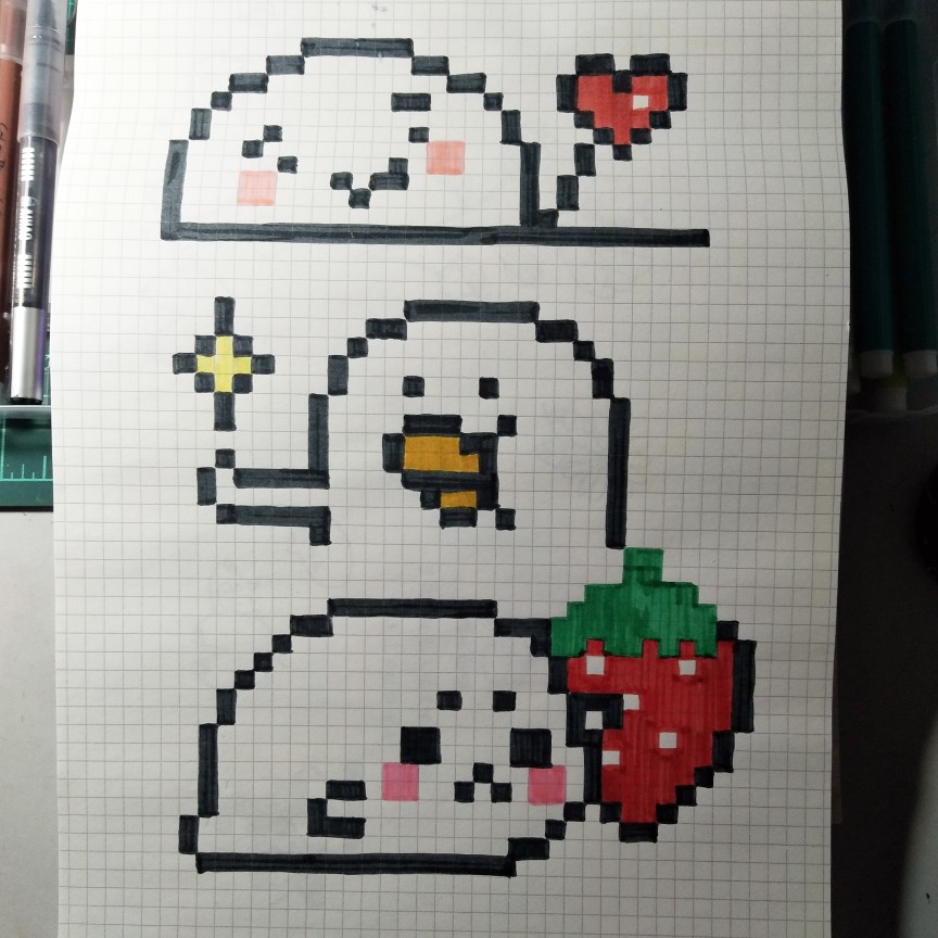 草重像素画三个白团团