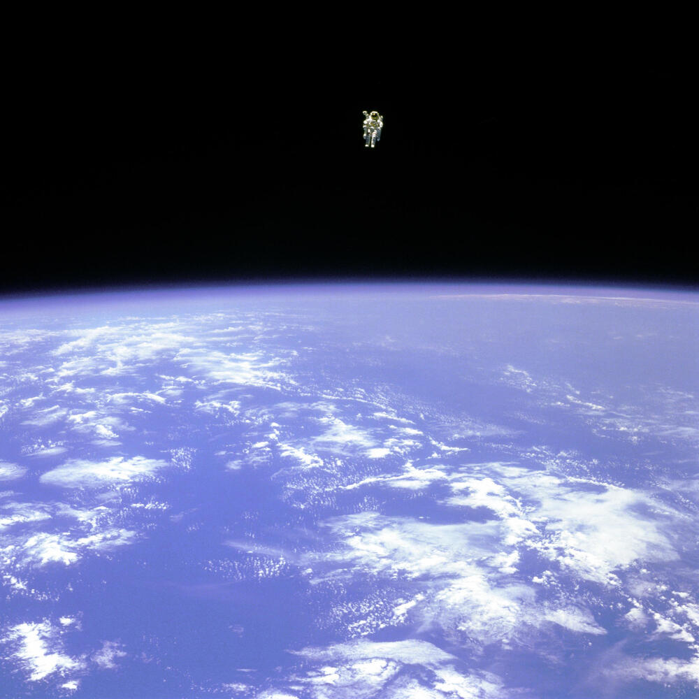 NASA Remembers Astronaut Bruce McCandless II. On Feb. 7, 1984, during the Space Shuttle Challenger’s STS-41B mission, NASA Astronaut Bruce McCandless II makes the first, untethered, free flight spacewalk in the Manned Maneuvering Unit.