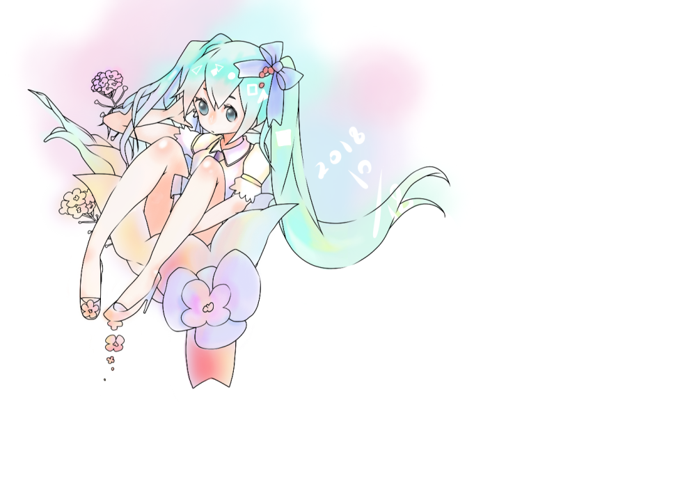 初音，指绘软件是medibang，笔刷用的是点描，这个是上色的练习，线稿是贴吧说是可以放心拿去练习的线稿（滚来滚去）