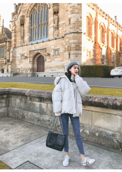 连帽毛领棉服女学生韩版宽松bf原宿风加厚面包服冬季短款棉袄潮