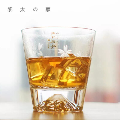 日本进口富士山杯子樱花手工玻璃杯江户硝子情侣杯子创意水杯酒杯