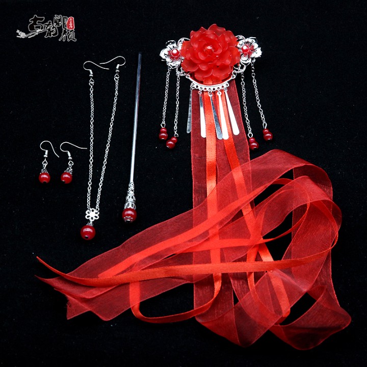 定制 现货手工古装古风古典古代发簪子步摇流苏丝带飘带发夹套装发簪仙