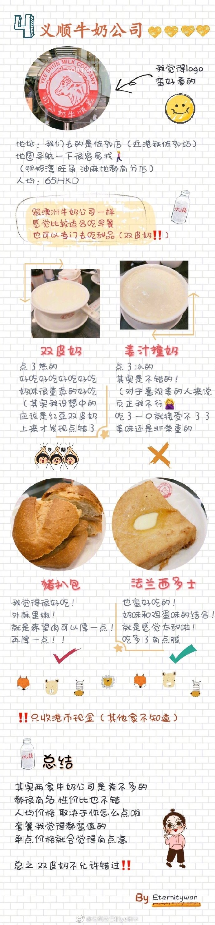 ☝很随性的香港网红美食测评（一切测评以当天心情、时间、食物、食量为准，不保证完全准确性）感谢分享：没有故事的ye同学池记、澳洲牛奶公司、兰芳园、义顺牛奶公司、添好运......[米奇喜欢]如果还有下一次香港 我一定多放点时间在吃上！[米奇大哭]