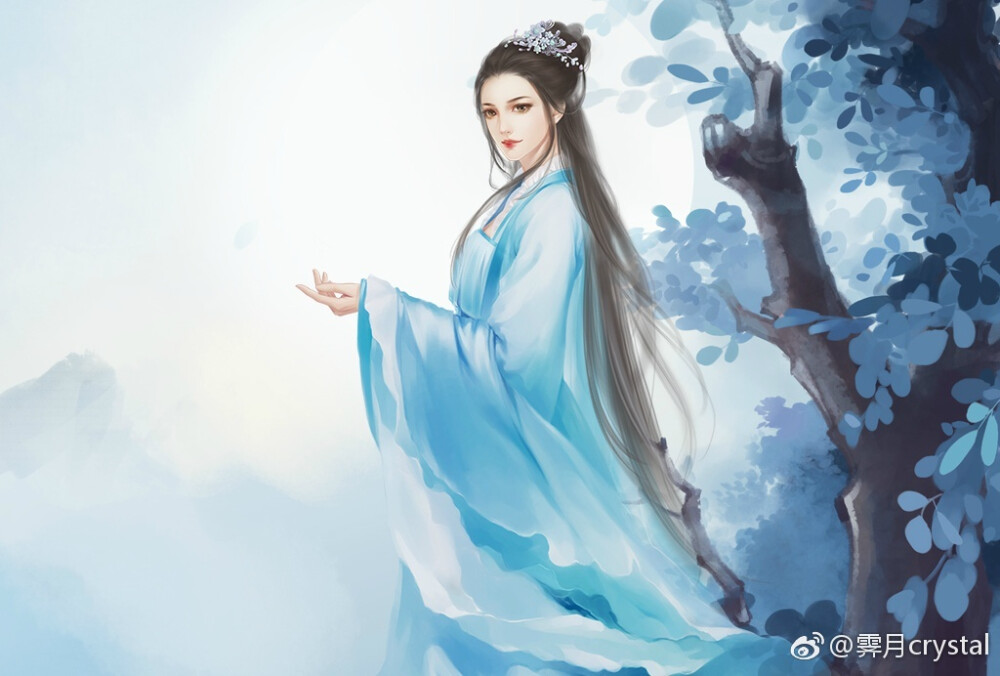 手绘古风蓝衣人物
画师见水印