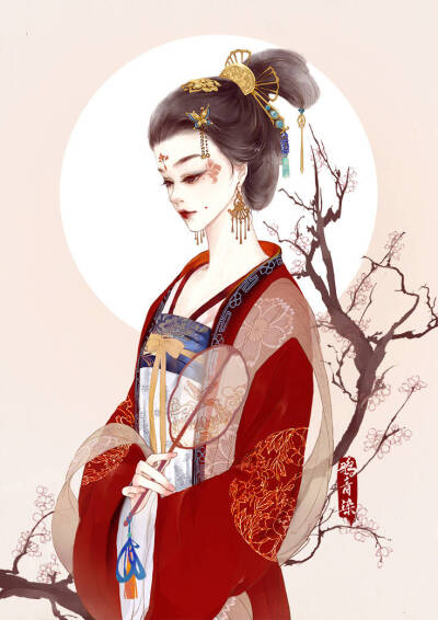 手绘古风红衣人物
画师见水印