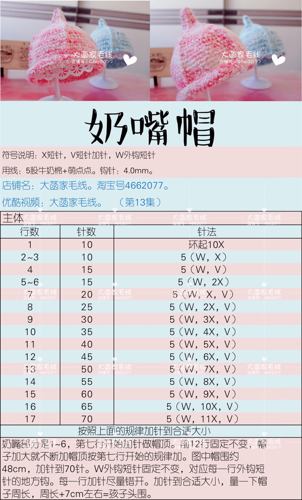 钩针奶嘴帽图解。钩针帽子