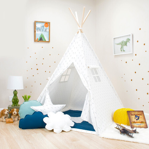 White with Navy Mini Arrows Kids Teepee Set