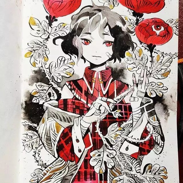 这位画家名叫maruti_bitamin，平时喜欢绘制清新安静的小插画，自然多彩的叶子，安静迷你的少女。