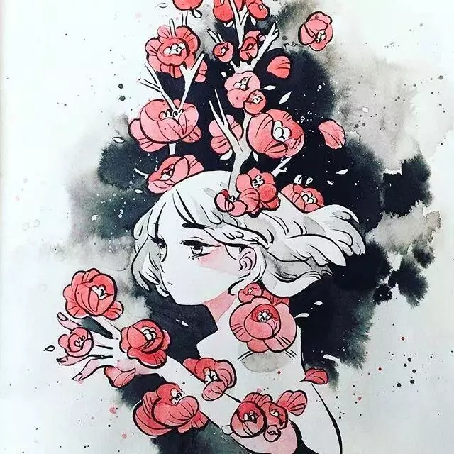 这位画家名叫maruti_bitamin，平时喜欢绘制清新安静的小插画，自然多彩的叶子，安静迷你的少女。