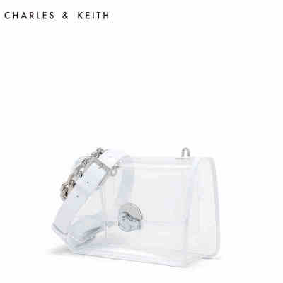 CHARLES＆KEITH 透明包 CK2-20270199金属粗链条饰女士透明单肩包-t