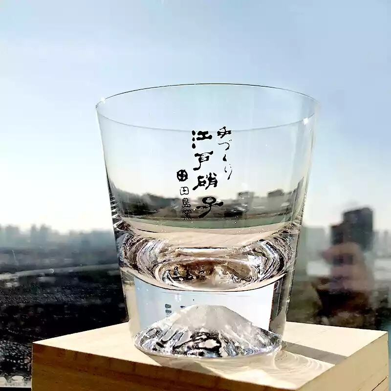 出口日本富士山杯耐热水晶玻璃杯江户硝子樱花水杯茶杯雪山威士杯