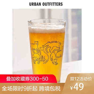 INS风网红玻璃杯 Urban Outfitters可爱手绘萌猫印花啤酒杯