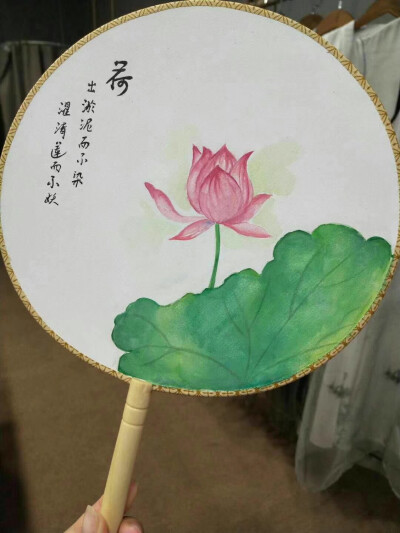 团扇，手绘，荷花