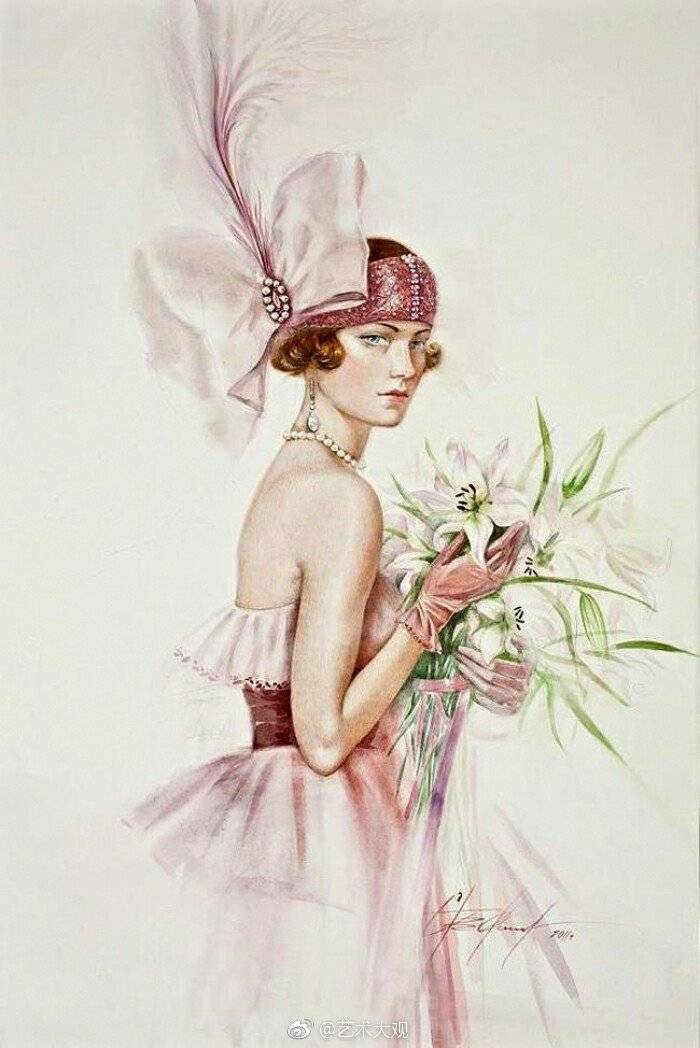 法国奢华时尚服饰艺术水彩装饰画欣赏/法国女艺术家Svetlana Ovinova商业人物绘画作品集