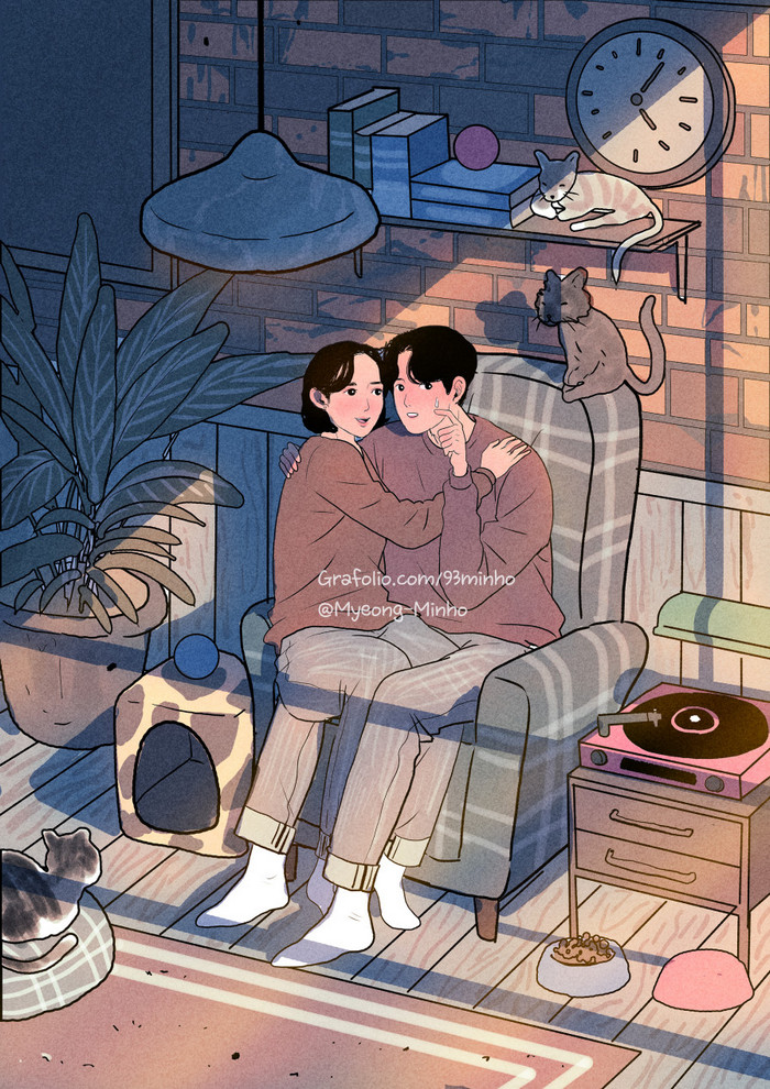 你的撒娇让我脸红心跳韩国画师myeongminho情侣插画作品