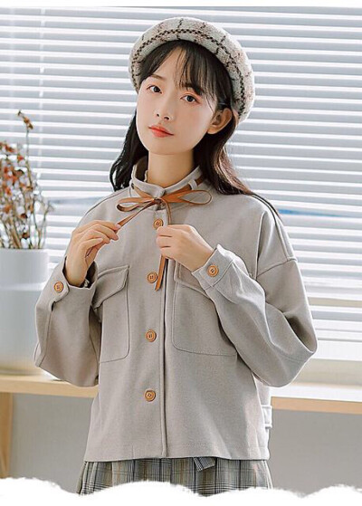 「半杯甜茶」2018秋冬装新款韩版短款小个子女生复古毛呢外套