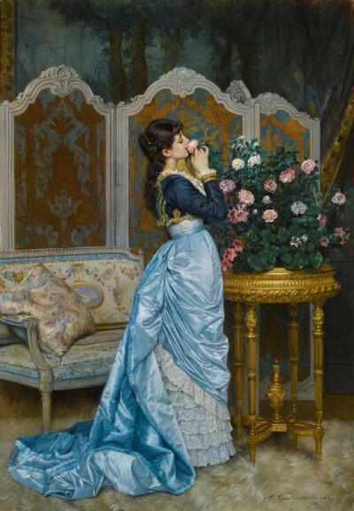 法国画家Auguste Toulmouche笔下的蓝裙子。 ​​​​