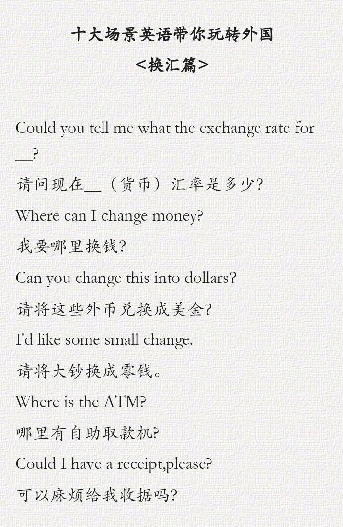 出境自助游必备的的英语口语，有备无患 ​​​​。 ​​​​
