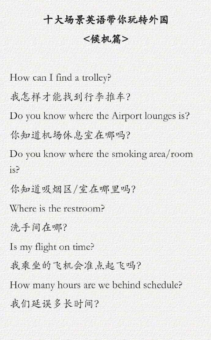 出境自助游必备的的英语口语，有备无患 ​​​​。 ​​​​
