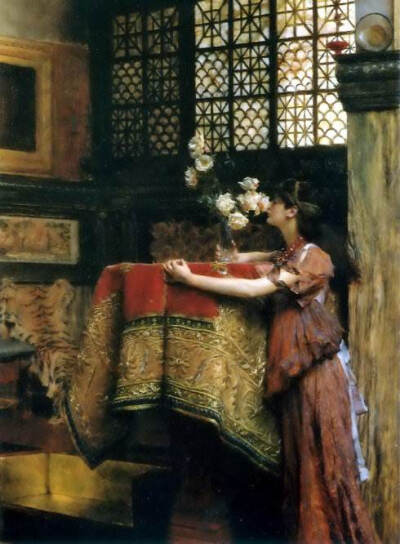 劳伦斯·阿尔玛·塔德玛（Lawrence Alma-Tadema, 1836—1912年）是英国维多利亚时代的知名画家，他的作品以豪华描绘古代世界（中世纪前）而闻名。
在阿尔玛的作品中，人们能从那各怀心事的男女身上，从幻想爱情独守空…