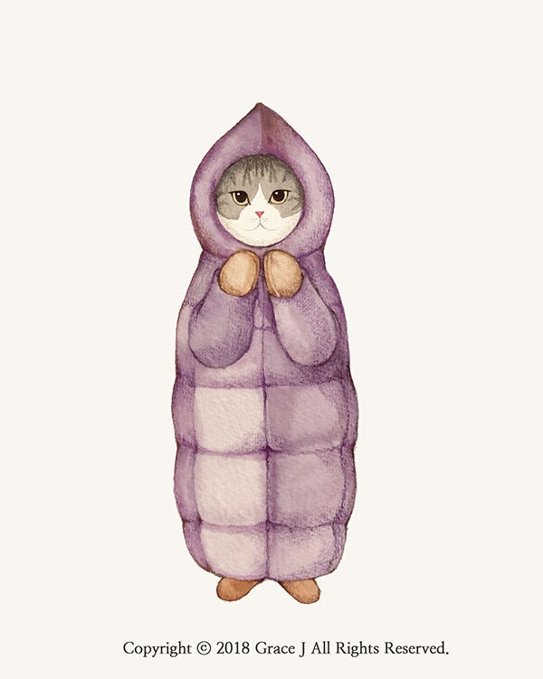 猫咪 水彩 GraceJ插画