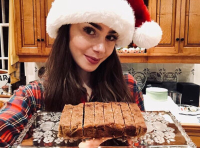 Lily Collins ins
Backwards baking. Christmas fruit cake from a glass platter to a glass bowl...