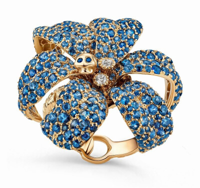 Gucci FLORA系列蓝宝石钻石指环
