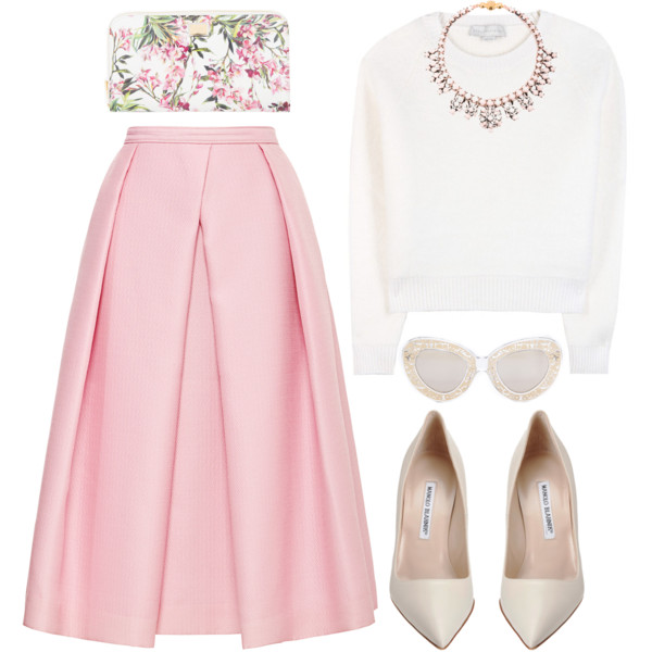 A fashion look from March 2014 featuring STELLA McCARTNEY sweaters, TIBI skirts and Manolo Blahnik pumps. 