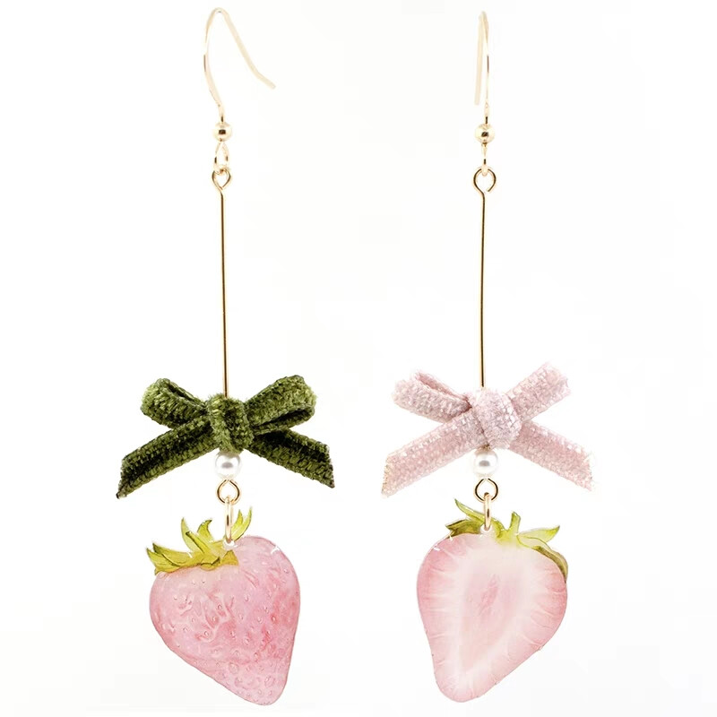 粉草莓法式耳钩设计感耳环包金耳饰小众耳夹无耳洞女莫兰迪色耳钉