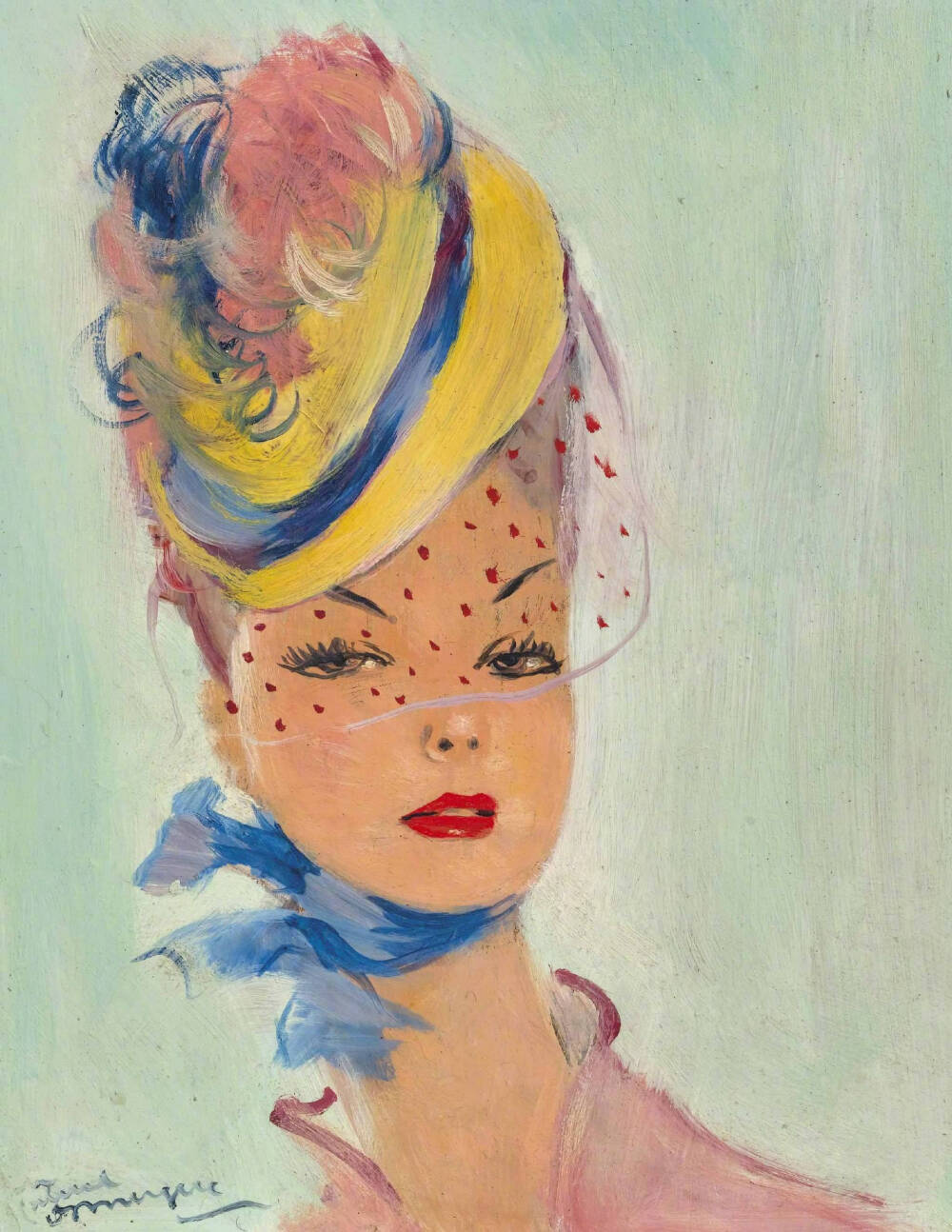 爵士时代拥有天鹅颈的复古女郎。作者：Jean Gabriel Domergue