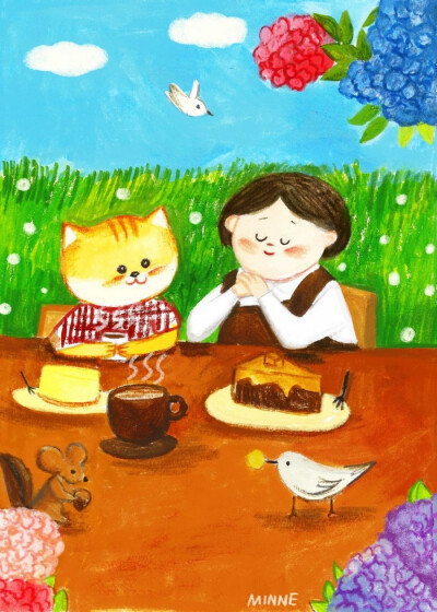 猫咪 女孩 儿童 插画 By_MINNE
