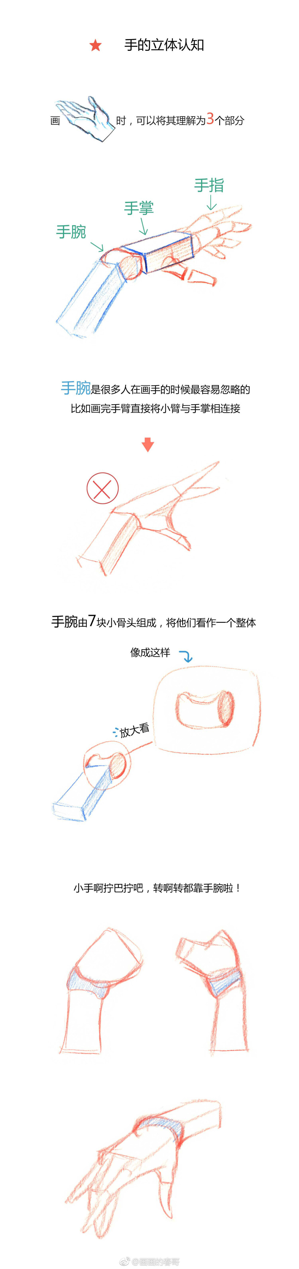 手到底怎么画？（比例+转折） （作者： 画画的春哥 ）