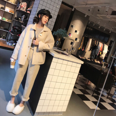 【DODO Shop】2018冬季新款韩版oversize宽松双面呢羊毛大衣女短款手工毛呢外套