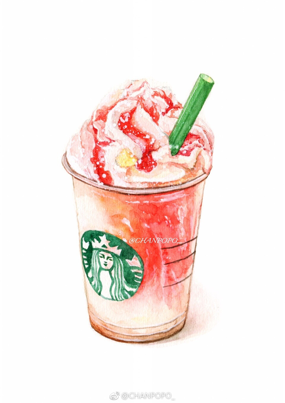 Starbucks☕️#手绘##水彩插画# （作者： CHANPOPO_ ）