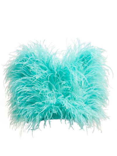 Faux pearl-trimmed ostrich feather top | Attico |