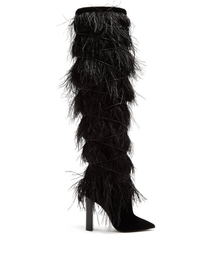 Yeti feather-embellished over-the-knee boots | Saint Laurent 